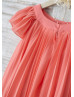 Coral Pleated Chiffon Knee Length Flower Girl Dress